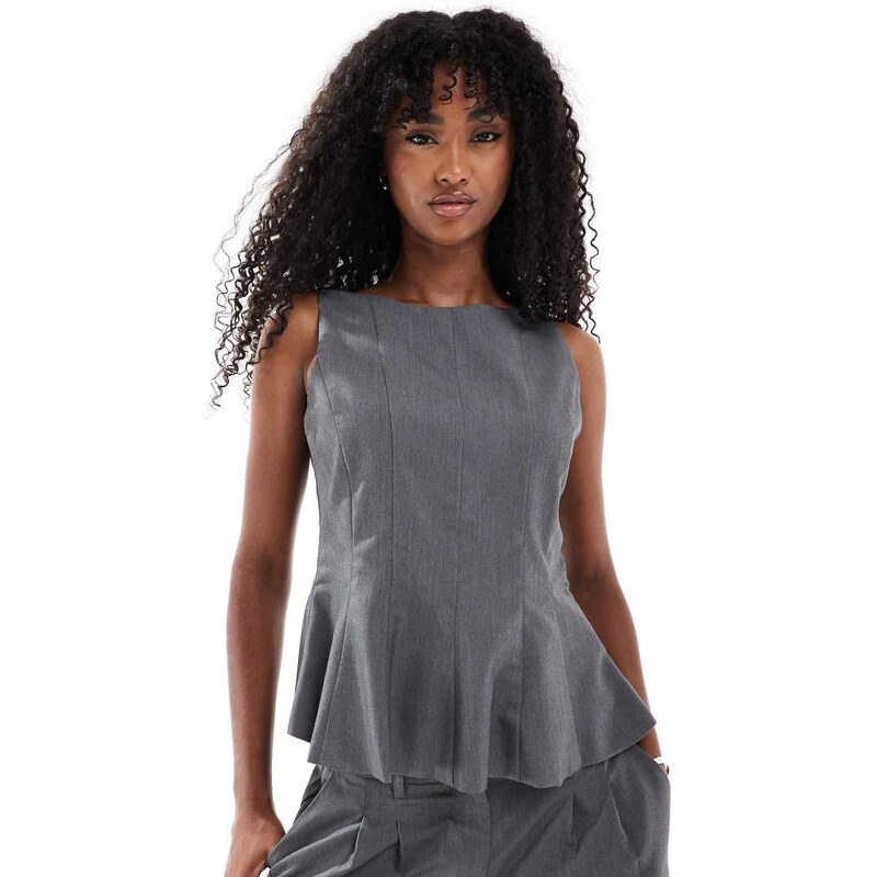 Vero Moda tailored peplum hem top co-ord in grey melange 107859597