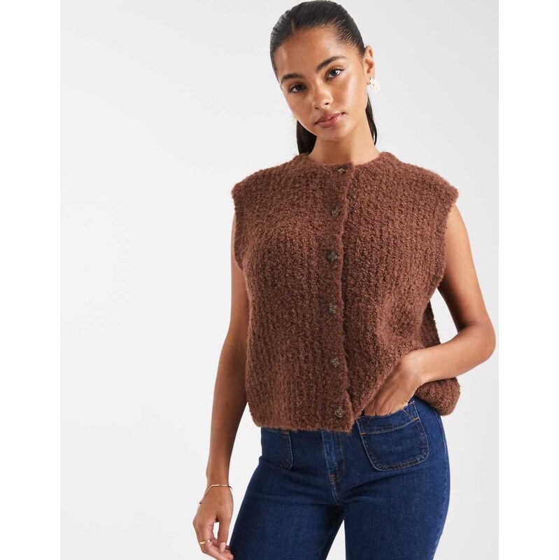 ASOS DESIGN boucle boxy waistcoat in chocolate-Brown