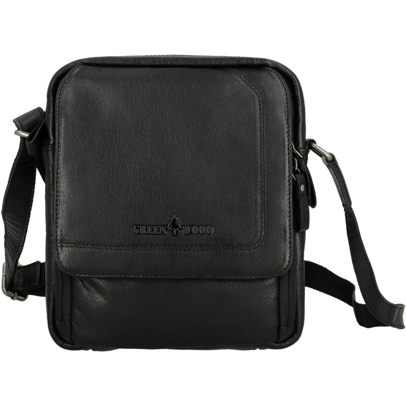 Green Wood Módní pánská kožená crossbody taška GW Fallon, černá