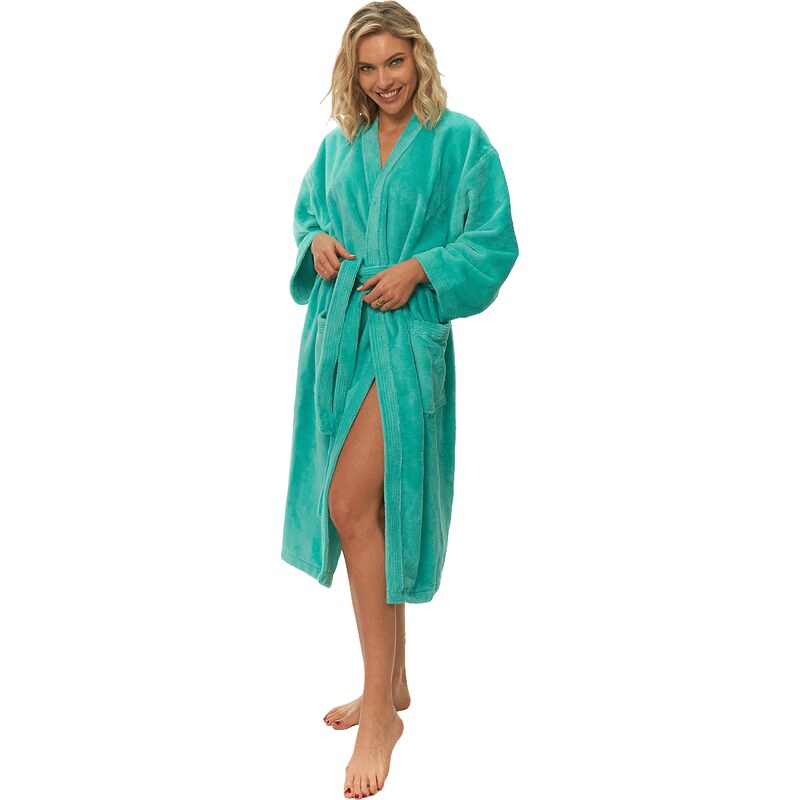 Interkontakt Dámský župan Kimono mikroplyš/bavlna, Tyrkysová S 107705160