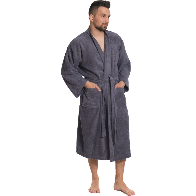 Interkontakt Pánský bavlněný župan Kimono, Tmavě šedá S