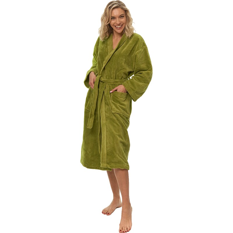 Interkontakt Dámský župan Kimono mikroplyš/bavlna, Olivově zelená S 107705161