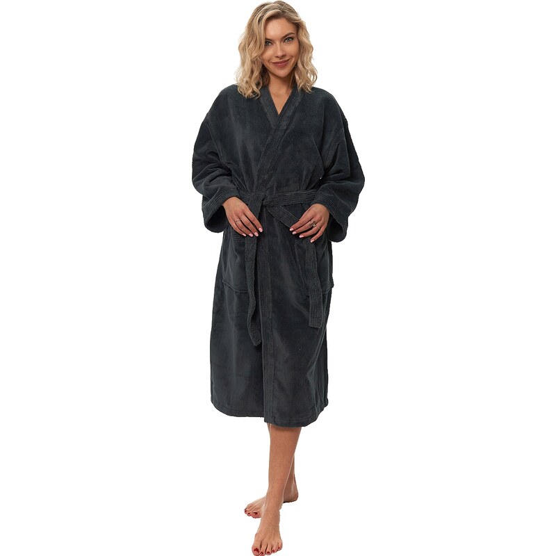 Interkontakt Dámský župan Kimono mikroplyš/bavlna, Antracit S 107705163