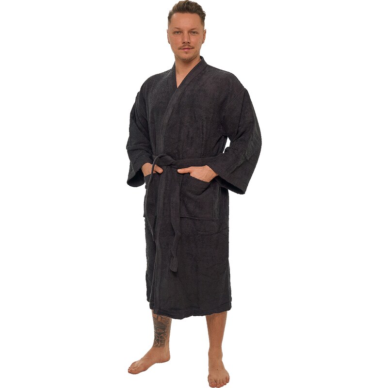 Interkontakt Pánský bavlněný župan Kimono, Hořká čokoláda S