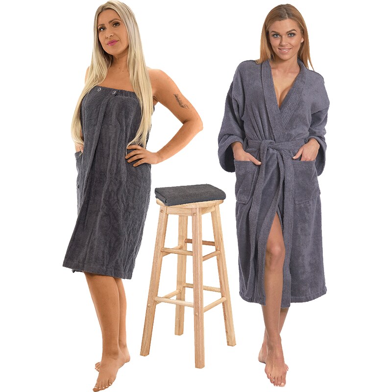 Interkontakt Sada Dark Grey: župan KIMONO + dámský saunový kilt + 107705252