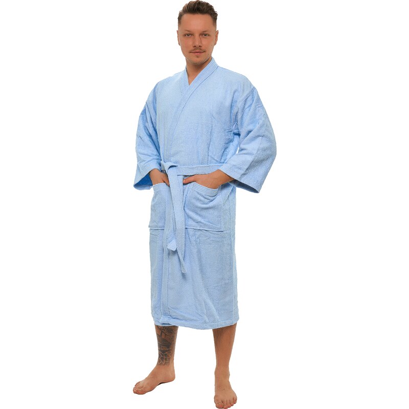 Interkontakt Pánský bavlněný župan Kimono, Světlá modř S