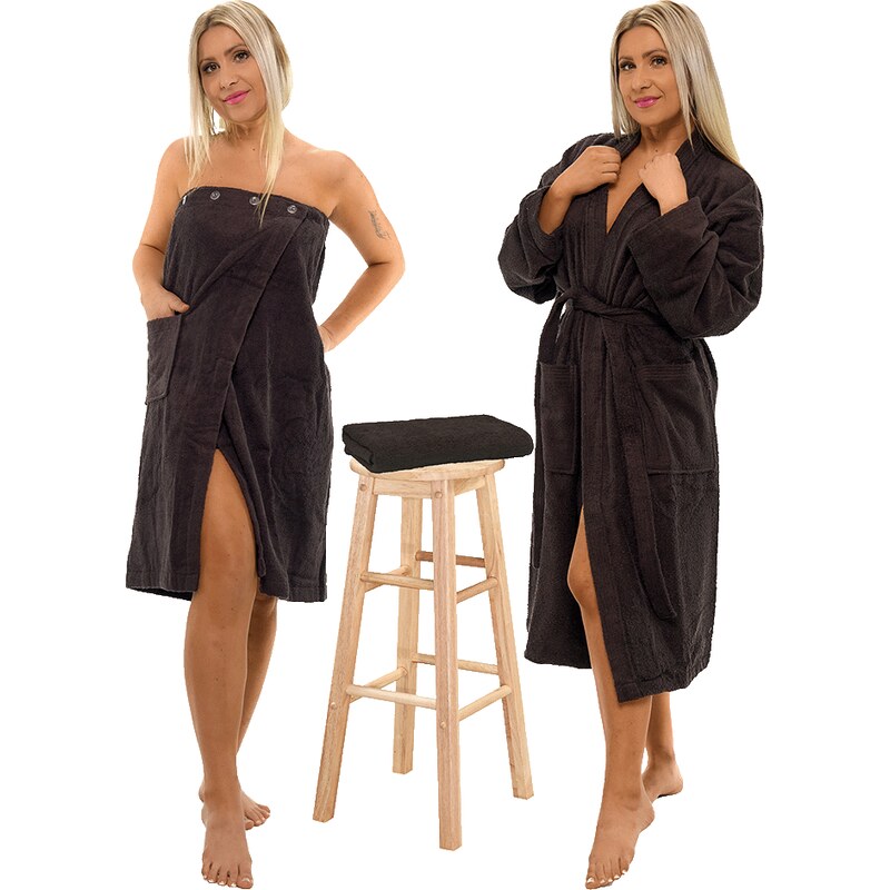 Interkontakt Sada Black Chocolate: župan KIMONO + dámský saunový kilt 107705253