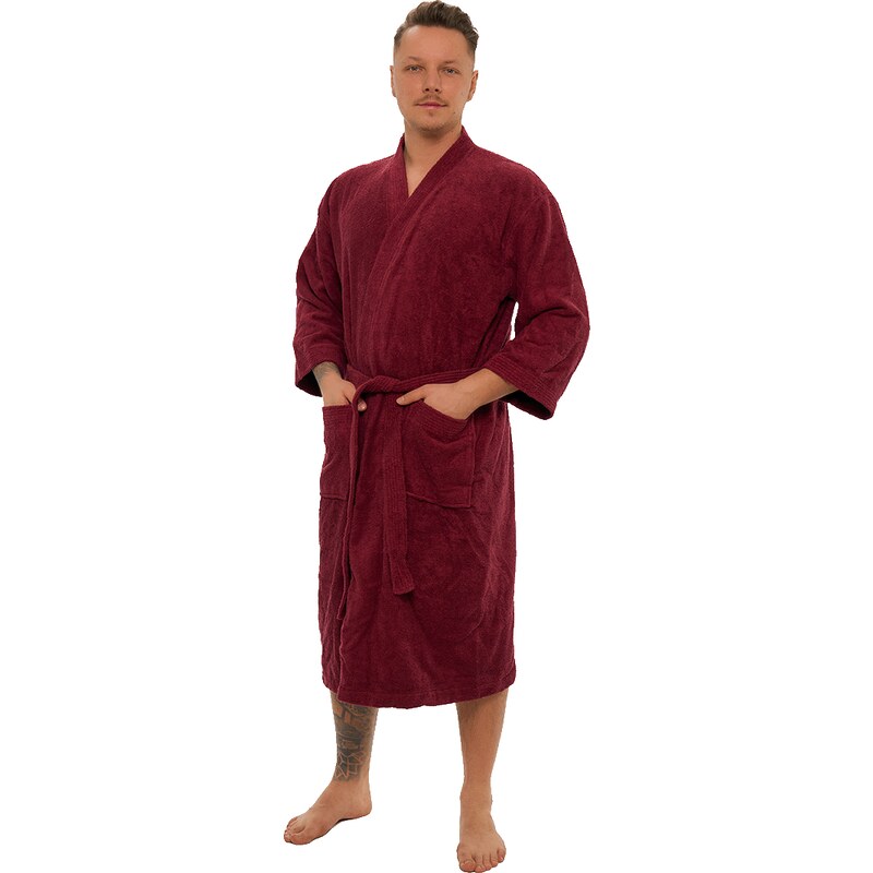 Interkontakt Pánský bavlněný župan Kimono, Vínová S