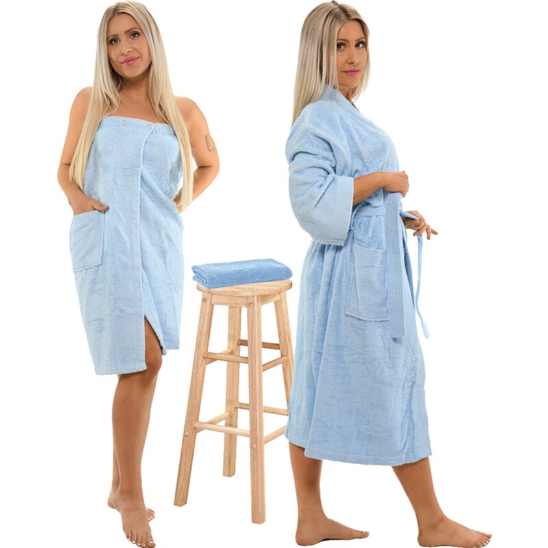 Interkontakt Sada Light Blue: župan KIMONO + dámský saunový kilt + 107705256