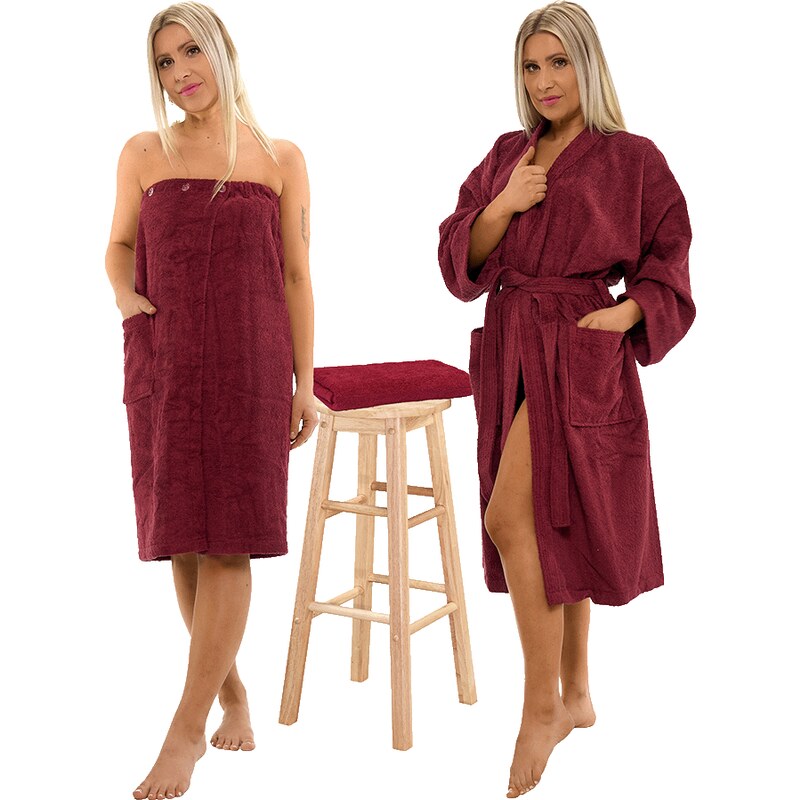 Interkontakt Sada Bordeaux: župan KIMONO + dámský saunový kilt + 107705258
