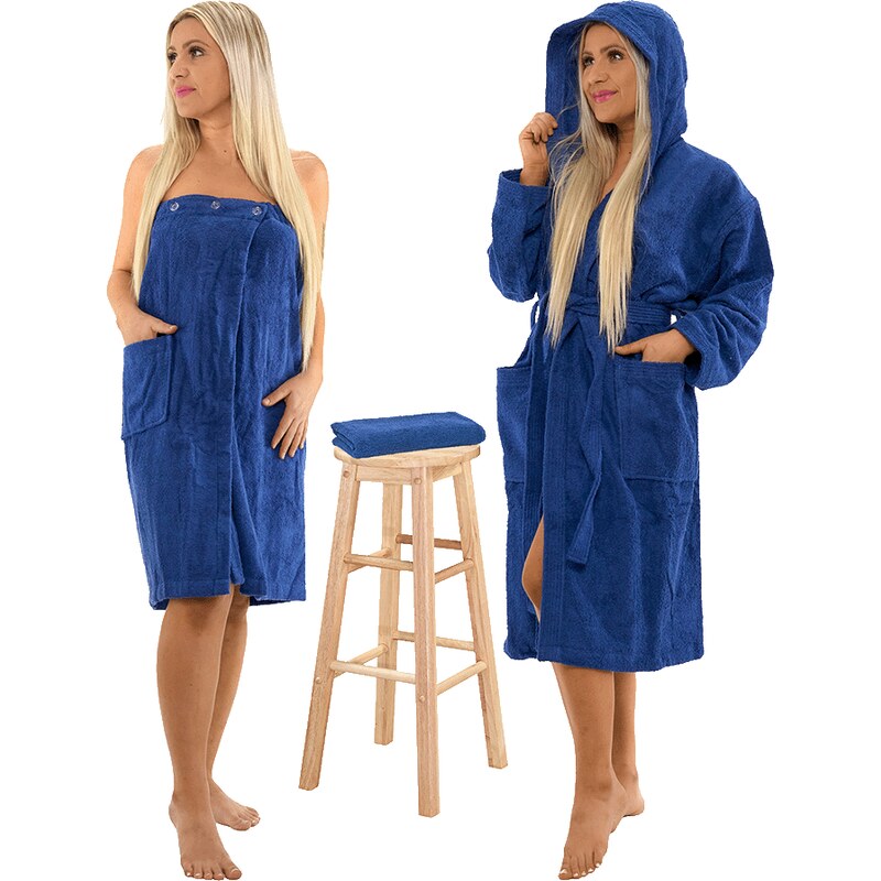 Interkontakt Sada Navy Blue: župan s kapucí + dámský saunový kilt + 107705249