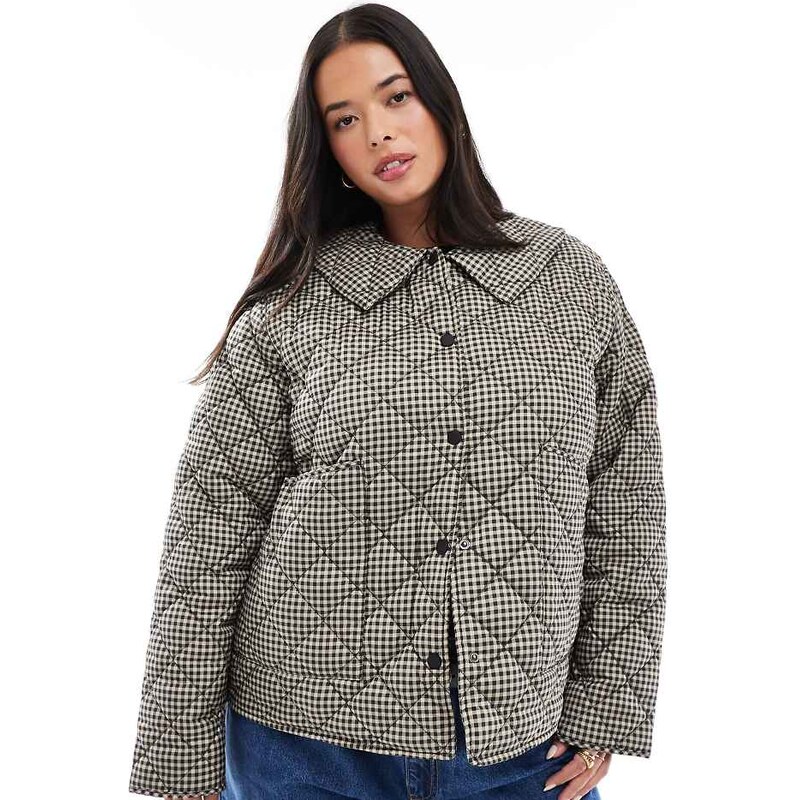 ONLY Curve quilted jacket in black gingham
