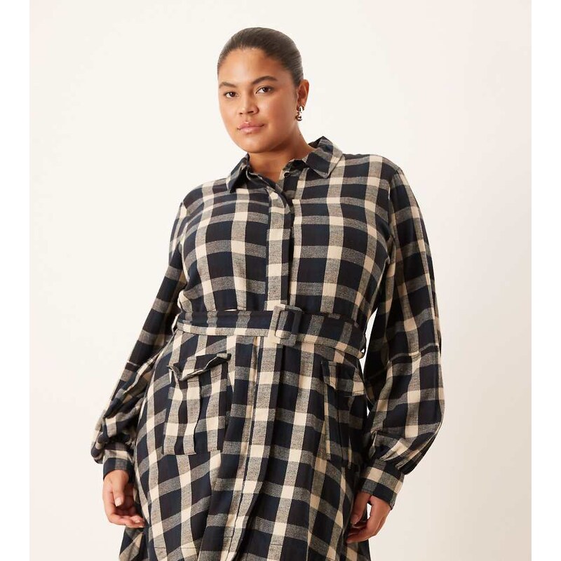 ASOS Curve ASOS DESIGN Curve shirt mini dress with belt in black and 108151306