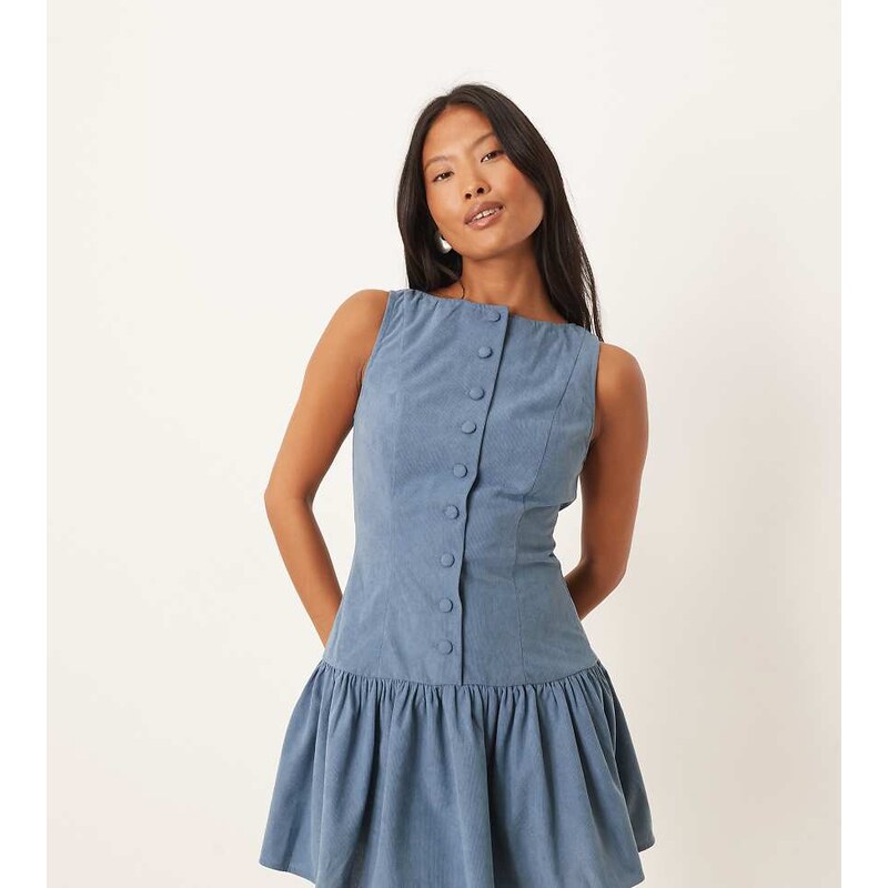 ASOS Petite ASOS DESIGN petite cord slash neck button down dropped 107831996
