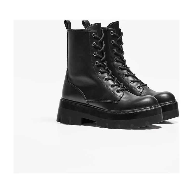 Bershka lace up track sole ankle boots in black