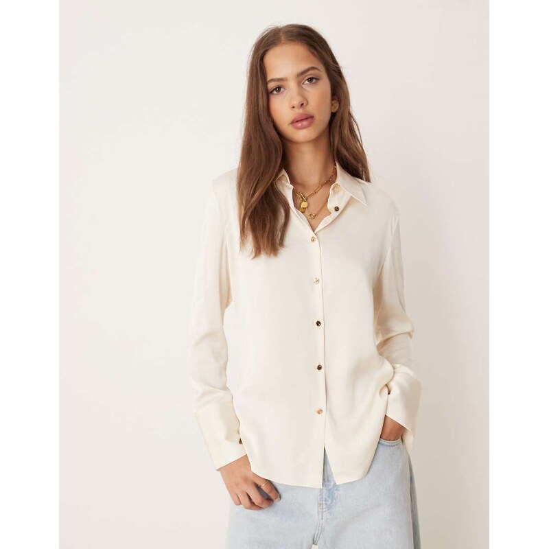 Mango satin shirt in cream-White 109436039