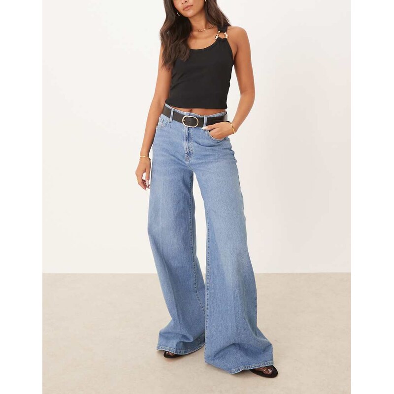 Mango cotton pleat front wide leg jean in light blue 115743829