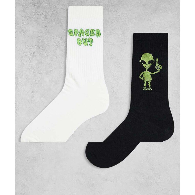 ASOS DESIGN 2 pack socks with alien graphic in multi 107829597