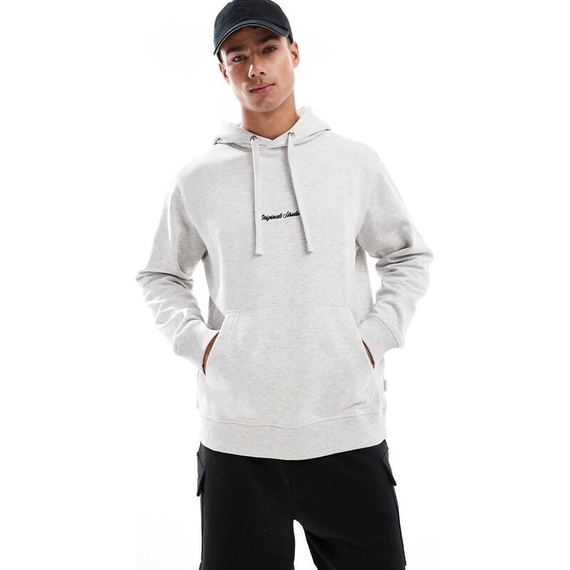Jack & Jones oversize hoodie with embroidered logo in grey marl