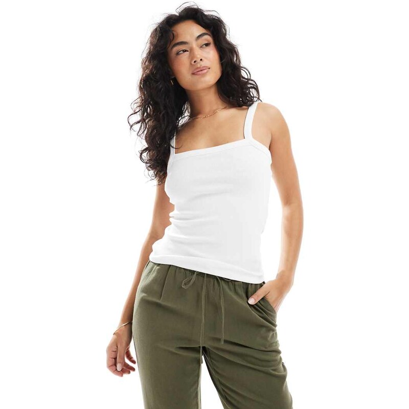JJXX ribbed strap top with square neck in white 108404104
