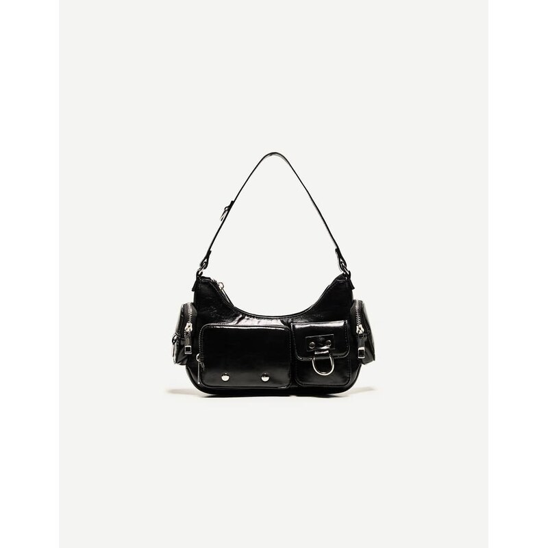 Bershka Multi-pocket shoulder bag in black