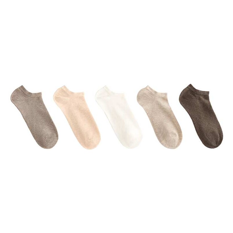OYSHO 5 pairs of cotton blend sneaker socks in sand melange-Brown 107830058