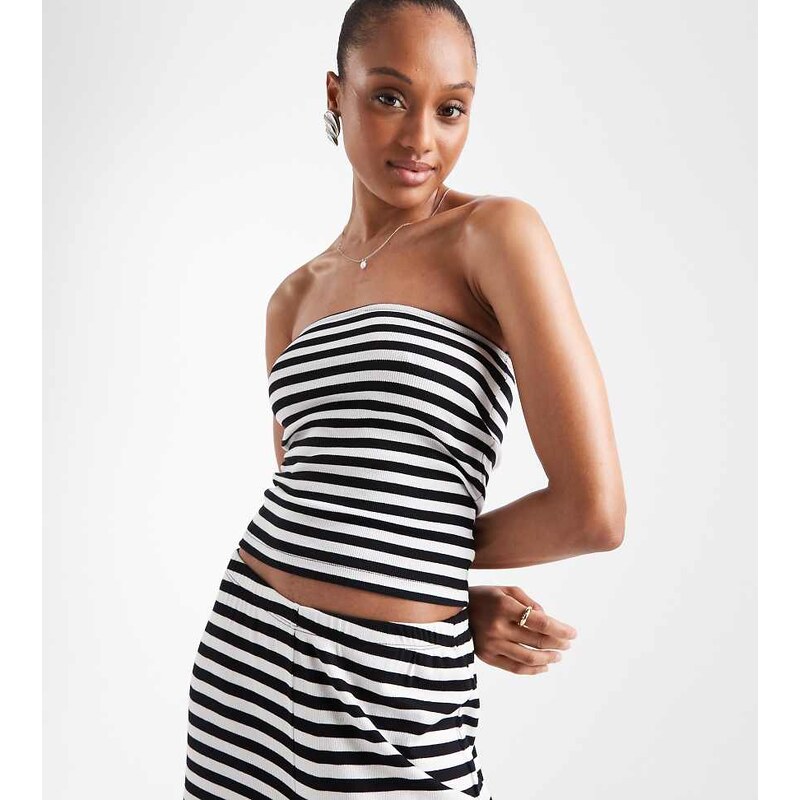 Vero Moda Tall ribbed jersey tube top co-ord in mono stripe-Black 107831963