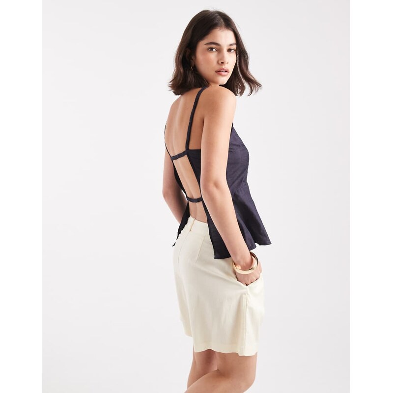 Pieces backless cami blouse in granite grey