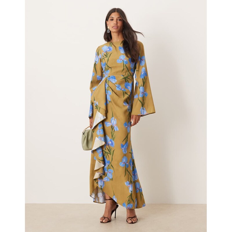 ASOS DESIGN long sleeve maxi dress with ruffle skirt in