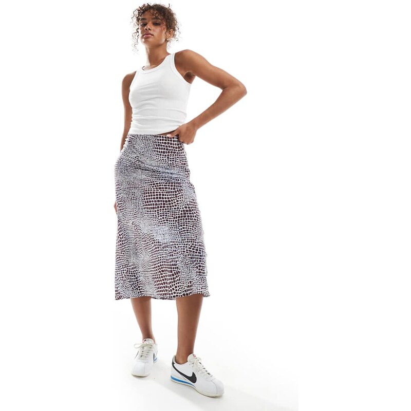 Wednesdays Girl snake print bias cut midaxi skirt in light blue