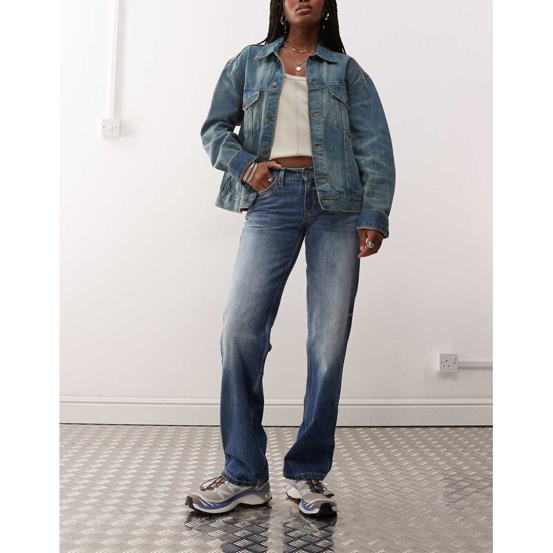 Weekday Arrow low waist straight leg jeans in faded dark blue