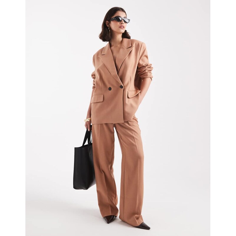 Vero Moda tailored herringbone wide leg co-ord trousers in mocha-Brown 113881153