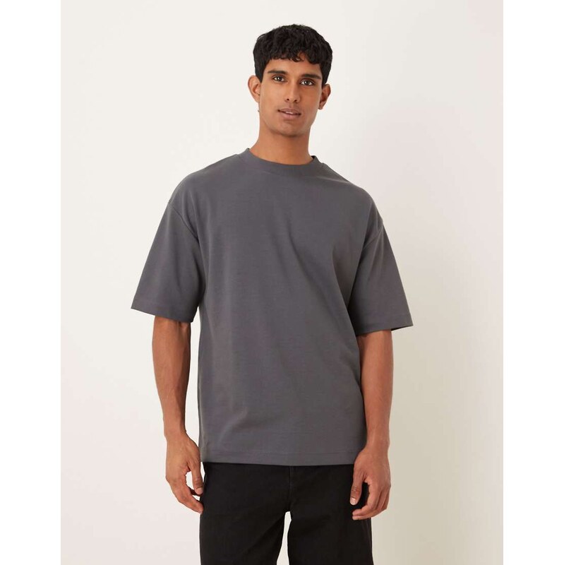 ASOS DESIGN heavyweight oversized t-shirt in charcoal soft touch