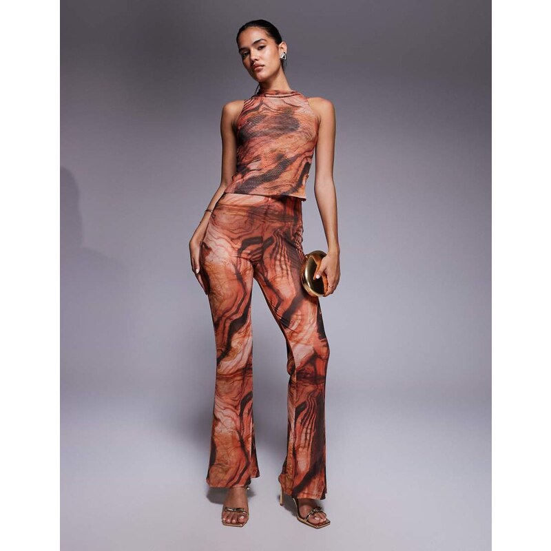 ASOS DESIGN mix & match sheer mesh flare trouser in orange