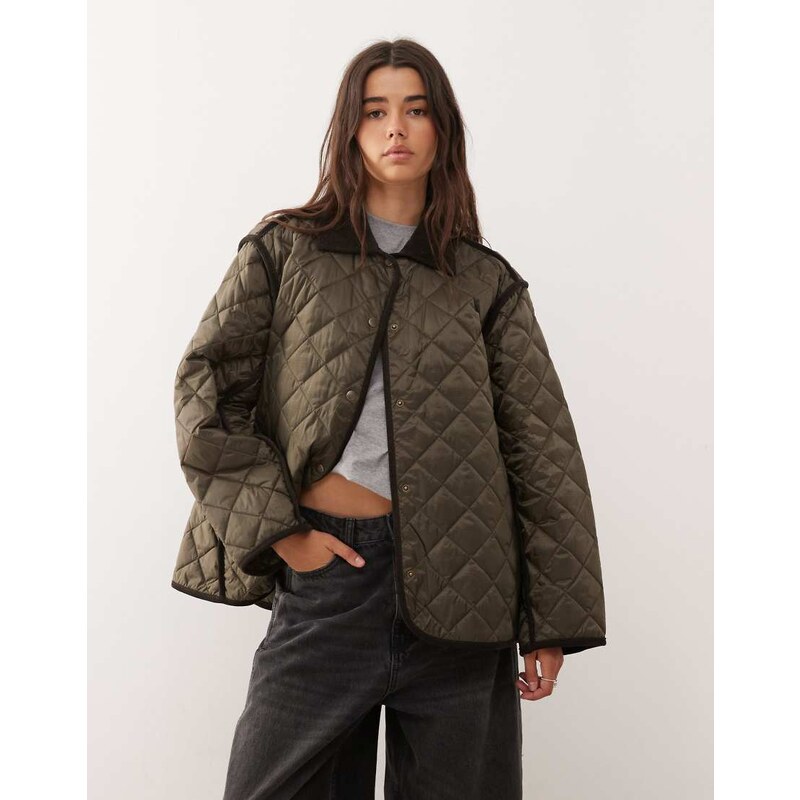 Weekday quilted jacket with contrast collar in dark brown 107836350