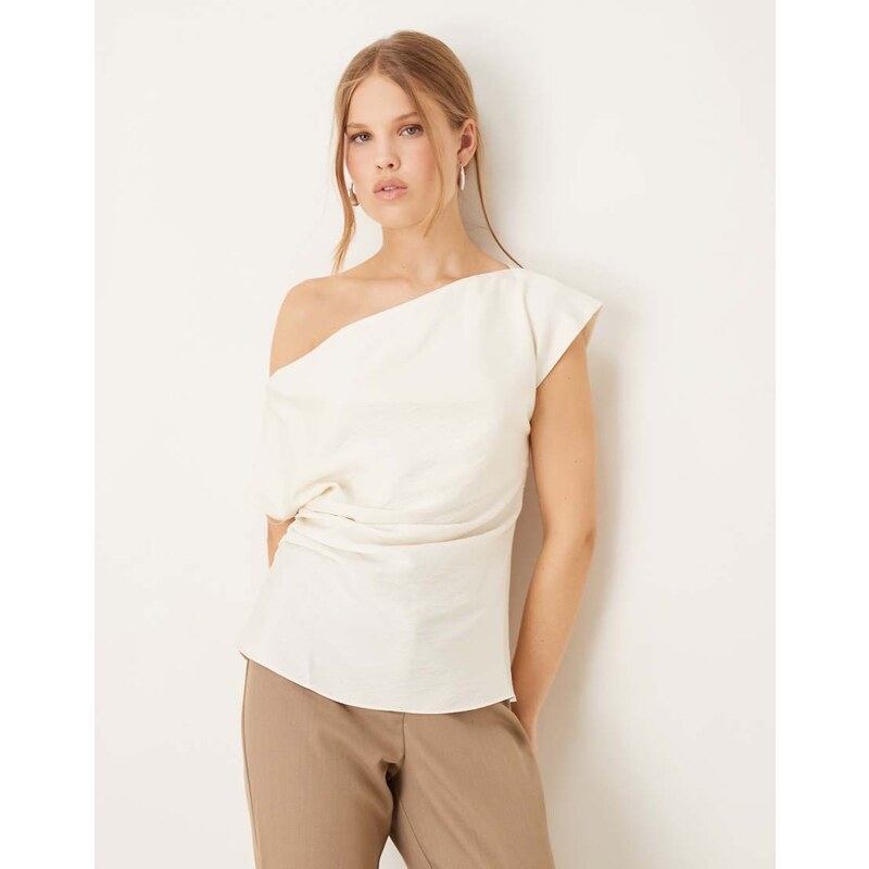Mango asymmetric ruched side top in white 107832096
