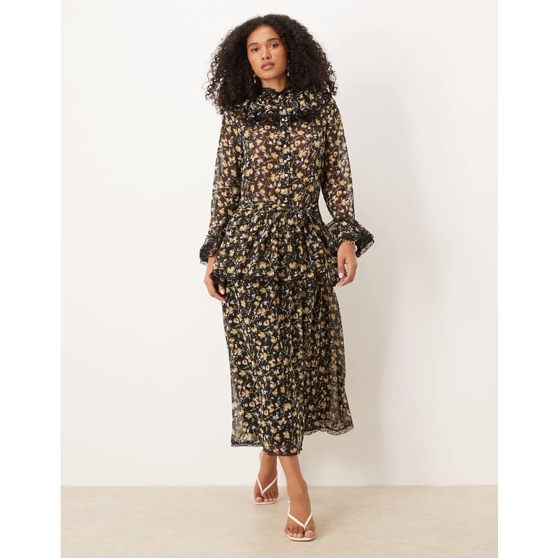 Sister Jane windswept maxi dress in chiffon in black floral 107832320