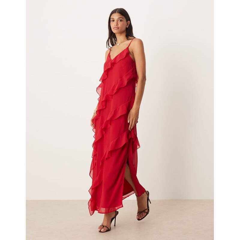 Vila cami frill maxi dress in red 107832069