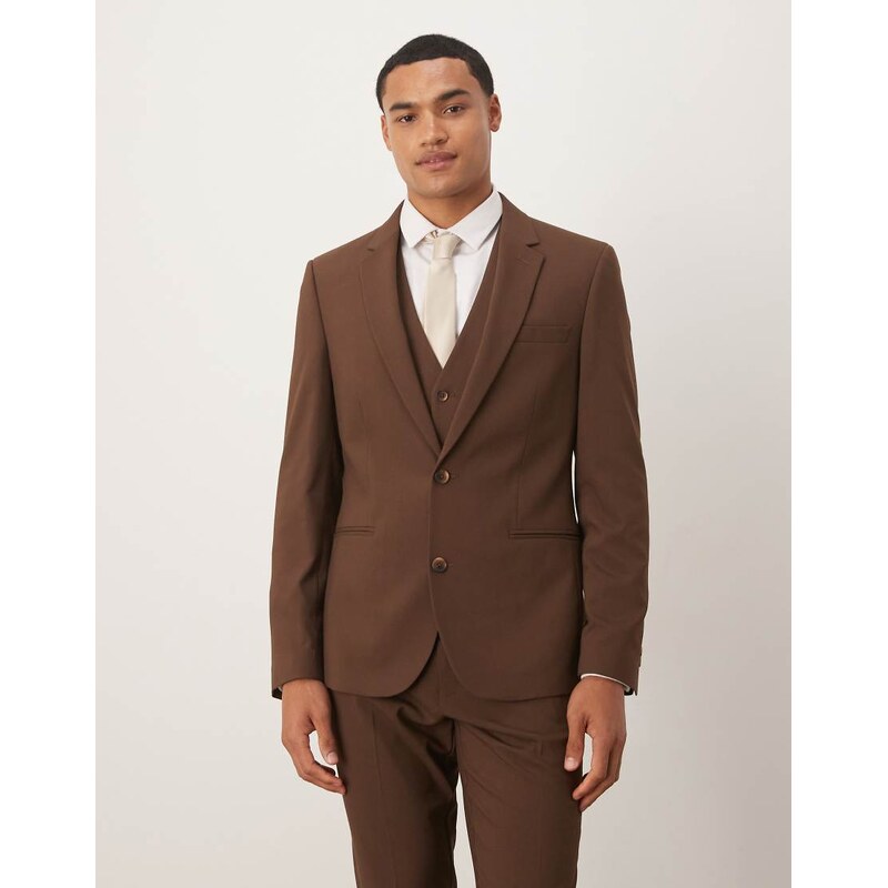 ASOS DESIGN skinny suit jacket in dark brown