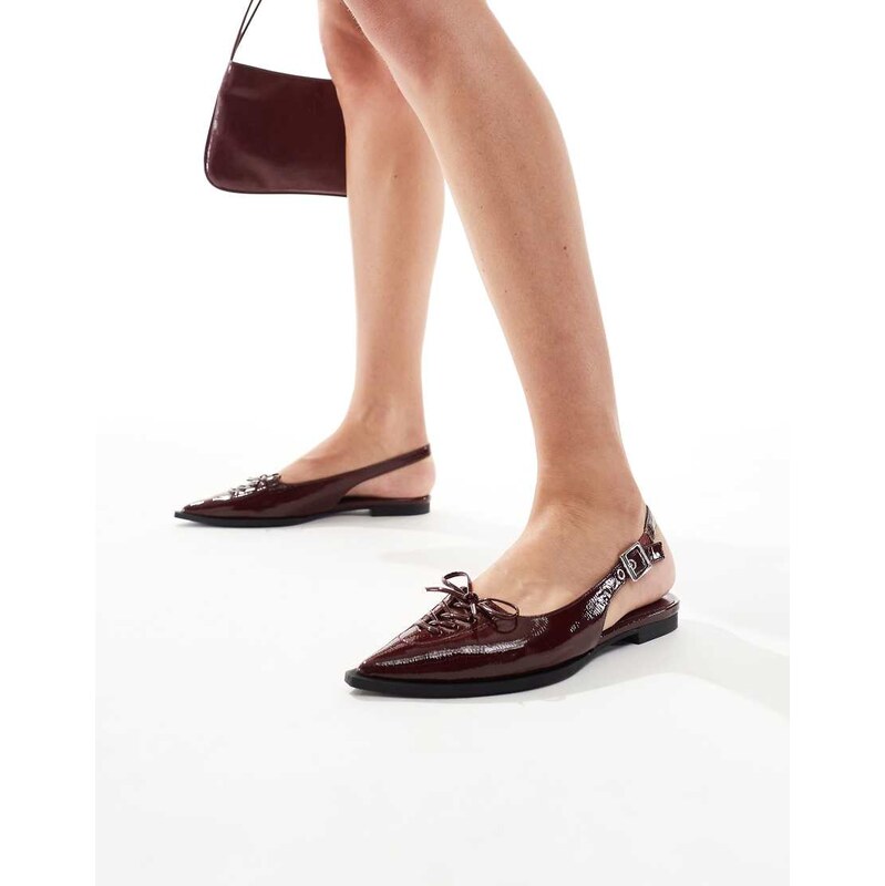 schuh Lorie tie detail pointed toe flats in dark cherry-Red 107921471