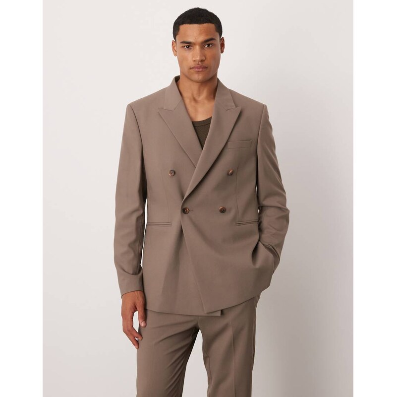 ASOS DESIGN double breasted slim suit jacket in taupe brown