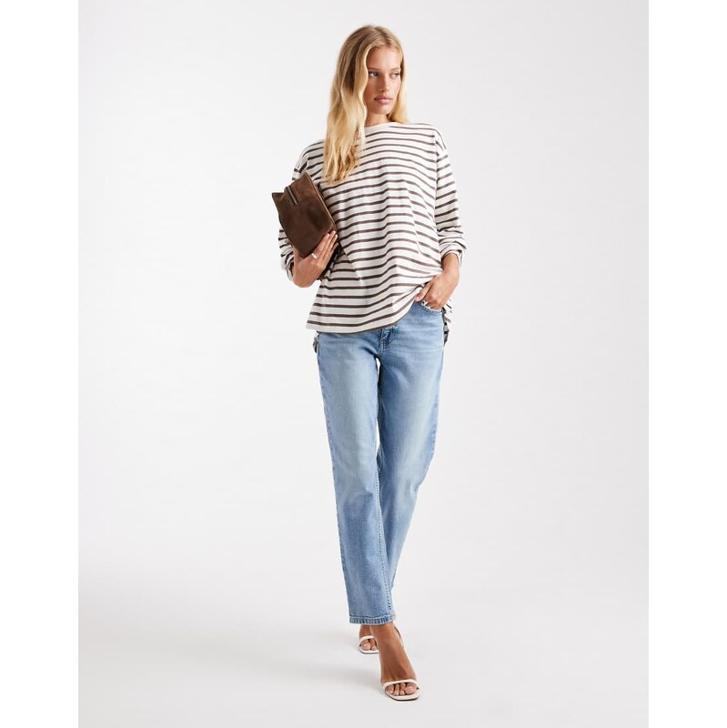 ASOS DESIGN slim fit mom jeans in mid blue