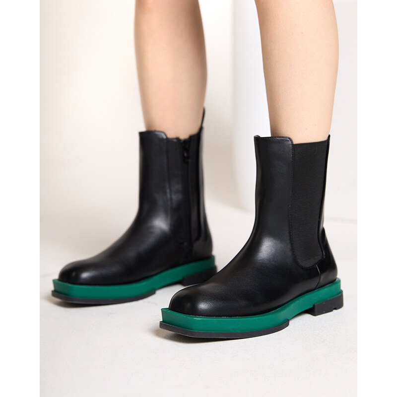 Resti Womens high boots with a square toe in black and green