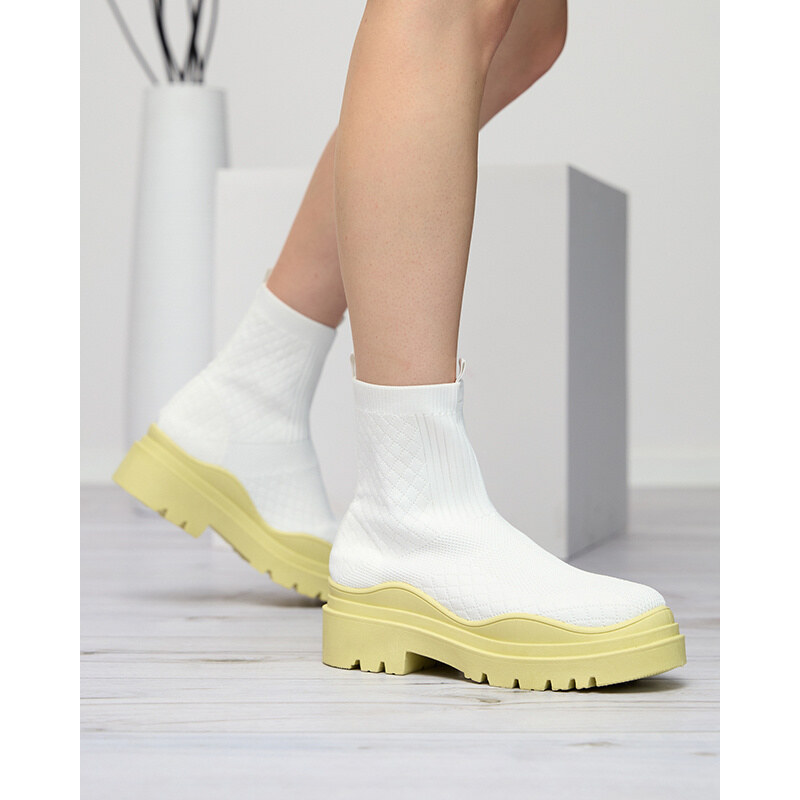 Resti White and yellow womens flat-heeled boots Seritis -