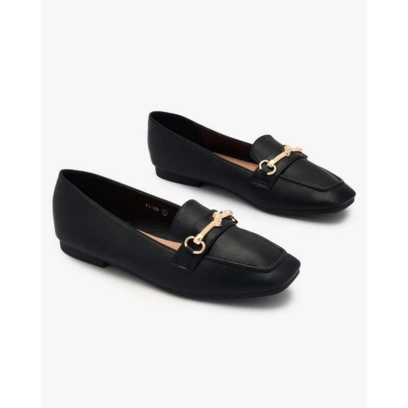 Resti Black womens moccasins with gold embellishment Olerika 107853558