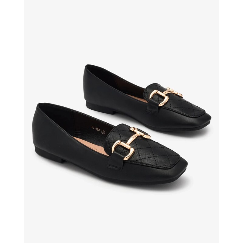 Resti Black womens quilted moccasins with gold embellishment Wetifa 107853557