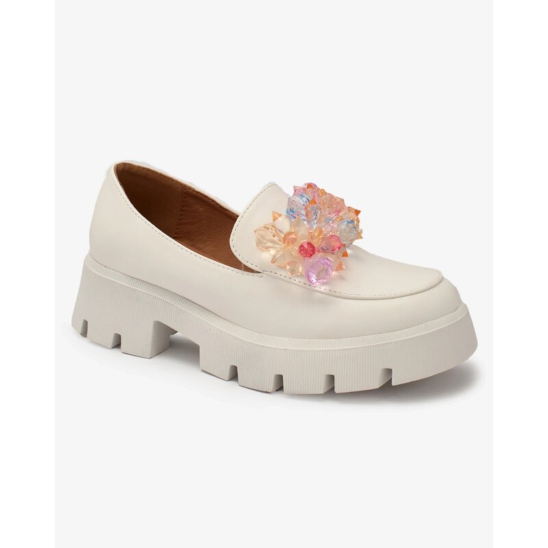 Resti White womens moccasins with colorful crystals Crystal Glam 107853563