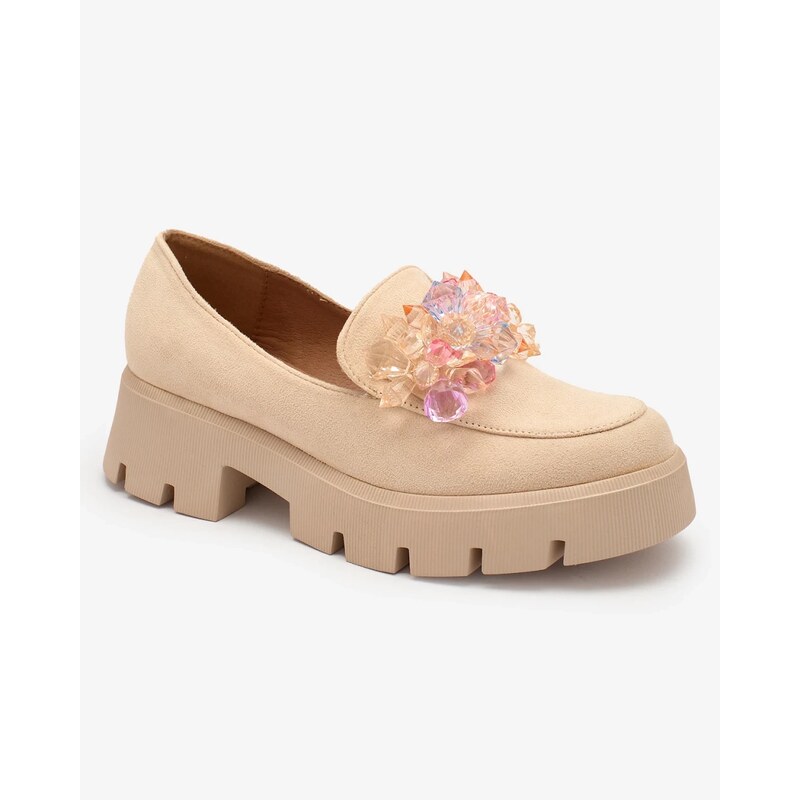 Resti Beige womens moccasins with colorful crystals Crystal Glam 107853561