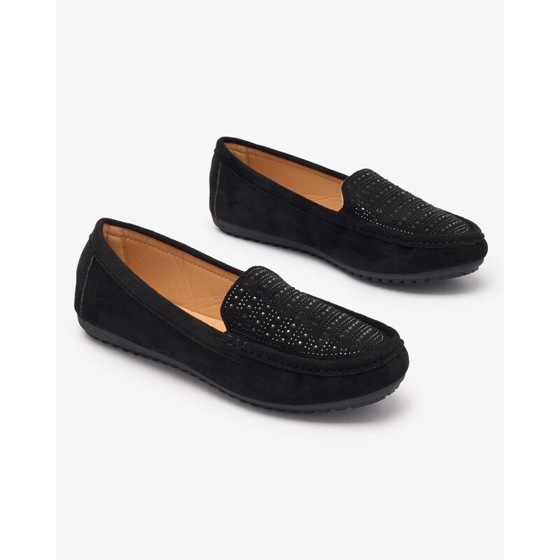Resti Black womens moccasins with zircons Bretika - Footwear 107853579