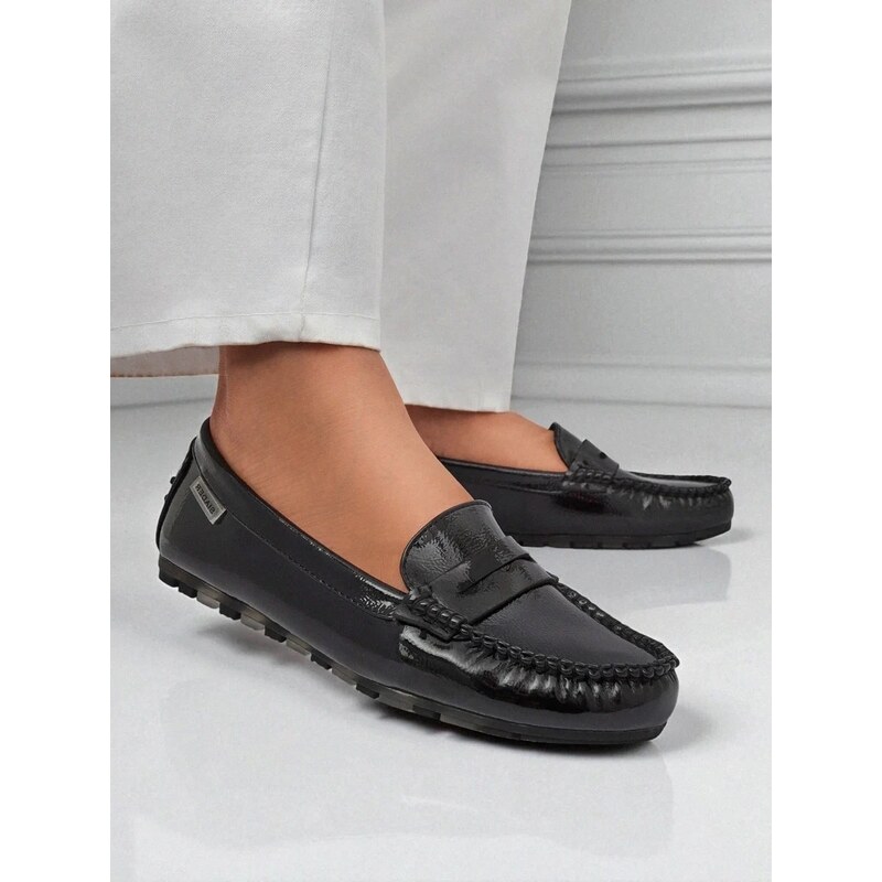 Resti Womens Cyra Nero Moccasins made of patent eco-leather, classic 107853673